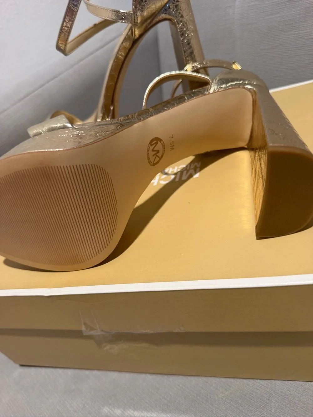 Michael Kors Metallic Gold Platform Block Heel Sandals
